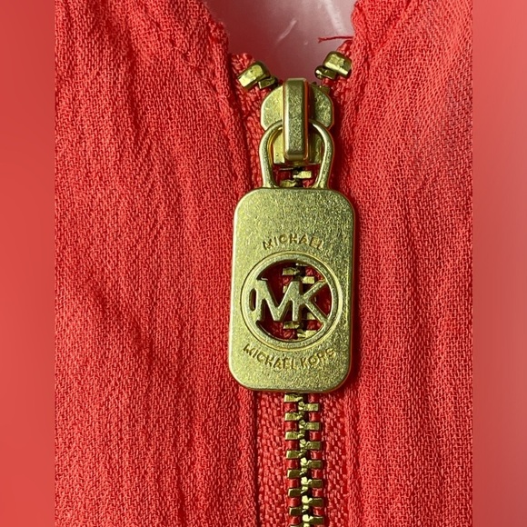 MK Michael Kors Orange Top Flutter Sleeves Smocked hips Women sz Large - Picture 4 of 8